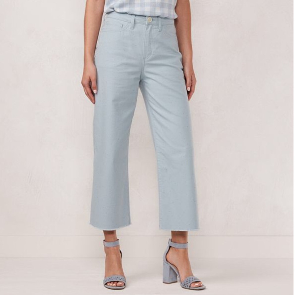 LC Lauren Conrad Blue Speckled Wide Leg Ankle Pant